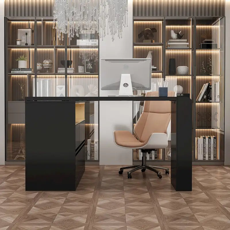 White / Black Modern L-Shape Desk Dresser – Single