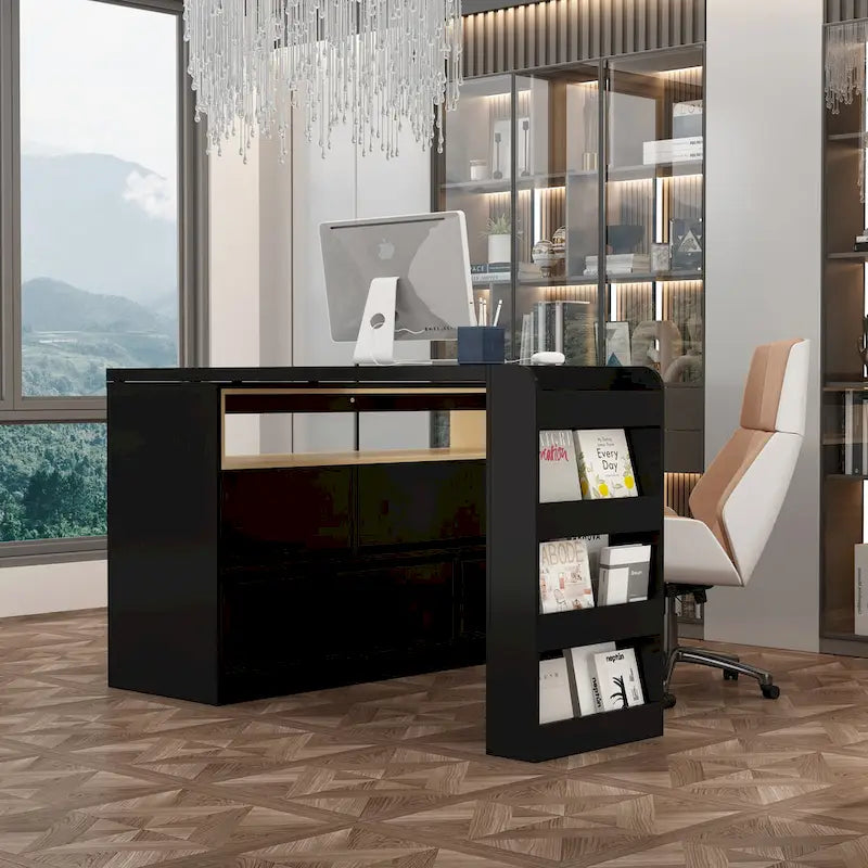 White / Black Modern L-Shape Desk Dresser – Single