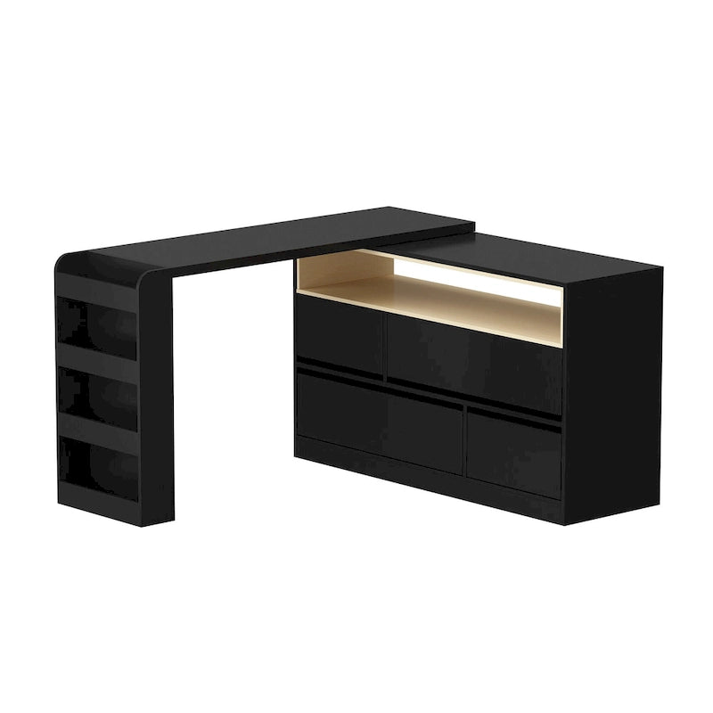 White / Black Modern L-Shape Desk Dresser – Single