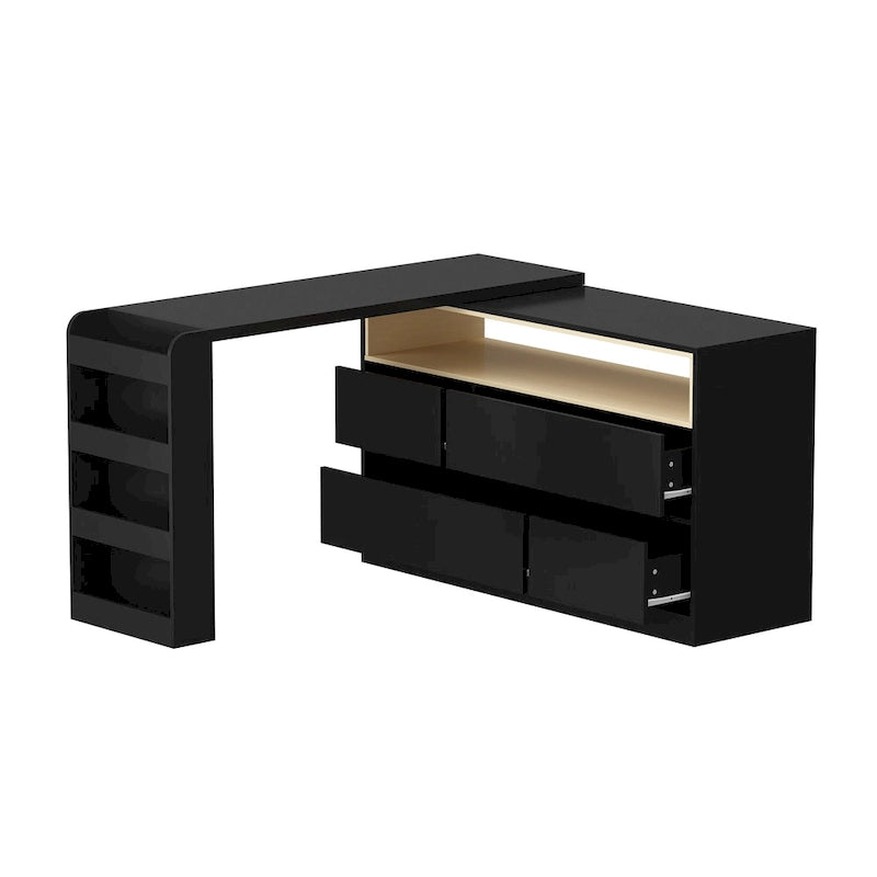 White / Black Modern L-Shape Desk Dresser – Single