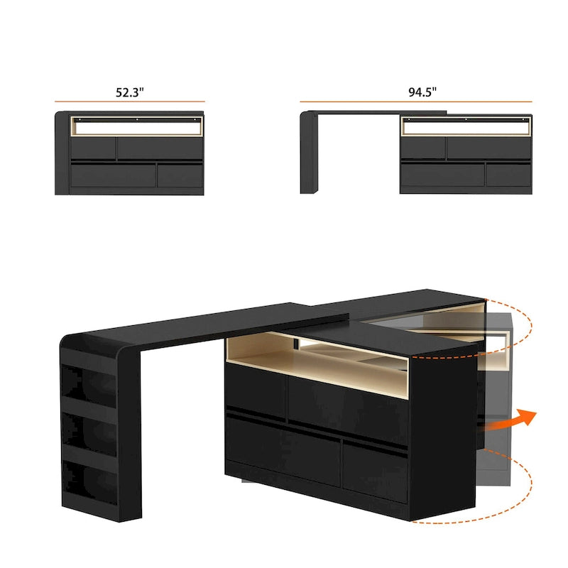 White / Black Modern L-Shape Desk Dresser – Single