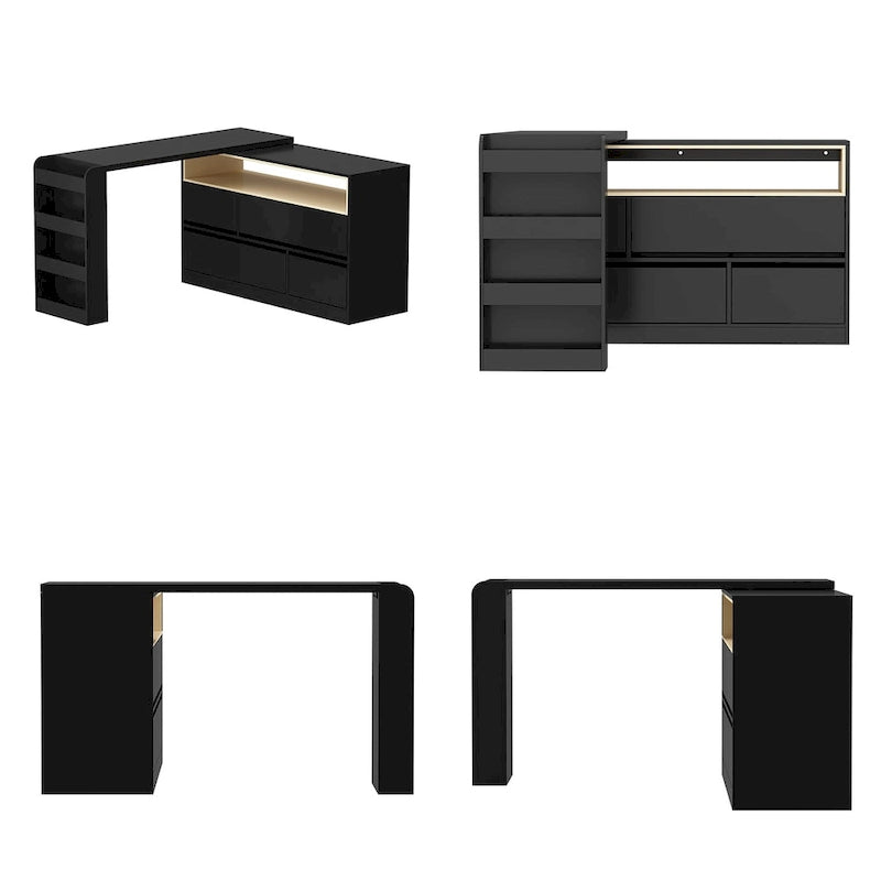 White / Black Modern L-Shape Desk Dresser – Single