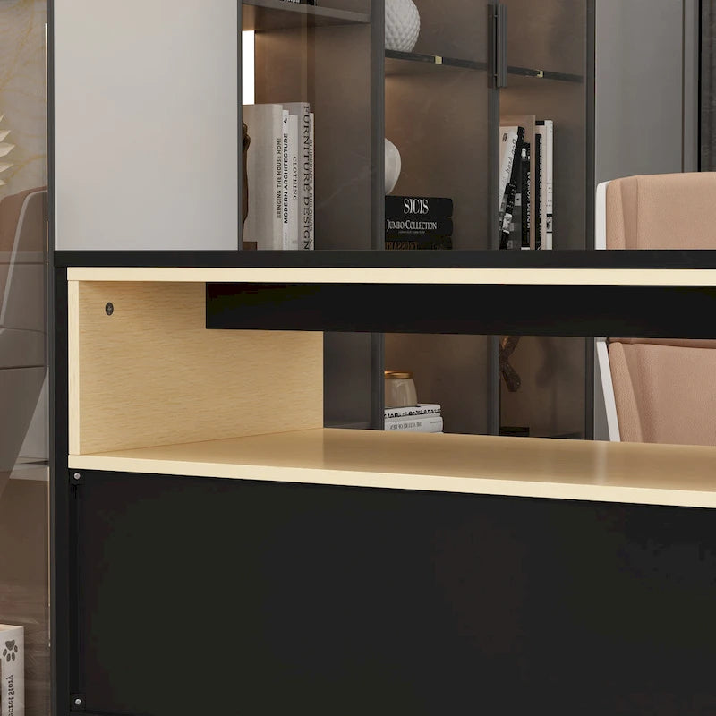 White / Black Modern L-Shape Desk Dresser – Single