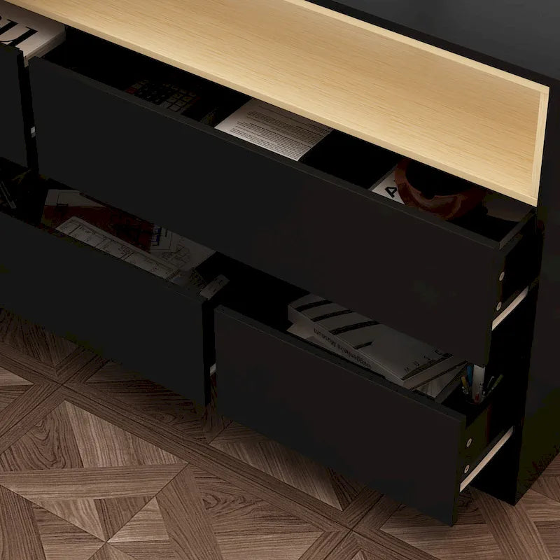 White / Black Modern L-Shape Desk Dresser – Single