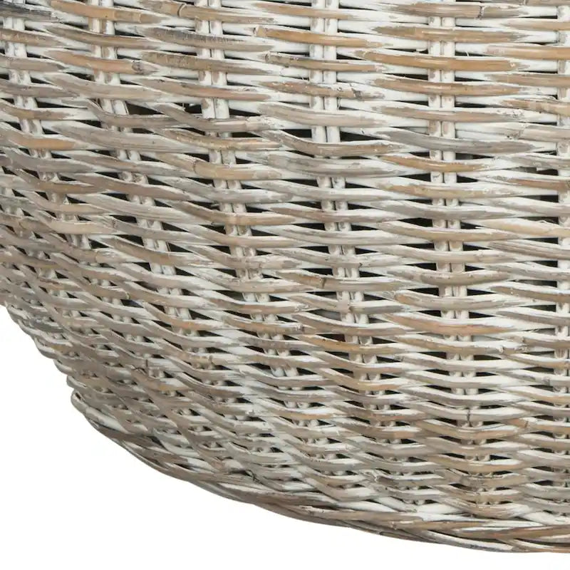 Grey / Brown Wicker & Wood Top Round Coffee Table | 35"W × 16"H | Seats 1–2