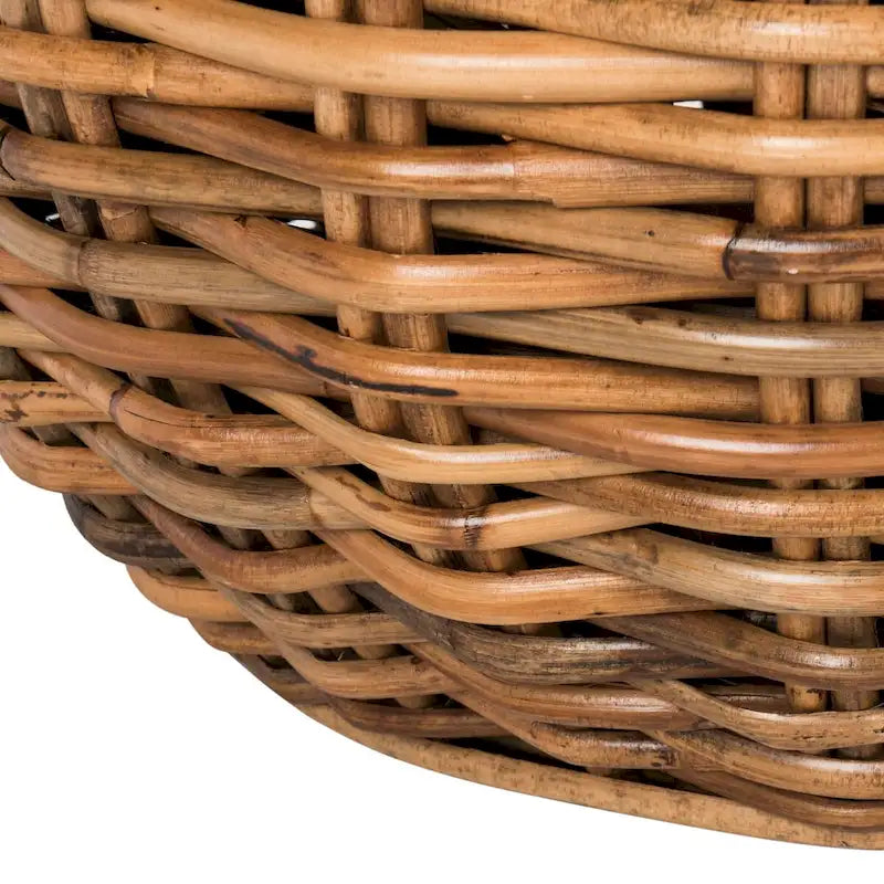 Grey / Brown Wicker & Wood Top Round Coffee Table | 35"W × 16"H | Seats 1–2