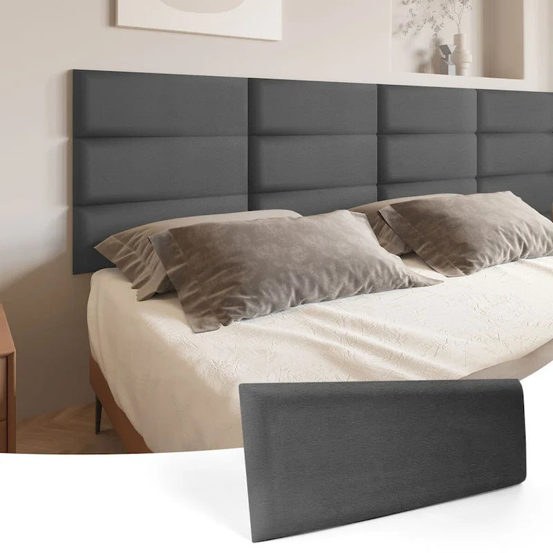 Velvet Upholstered Peel-and-Stick Wall Panels, Pack of 12 – Smoky Gray / Stone / Pearl, Solo Install