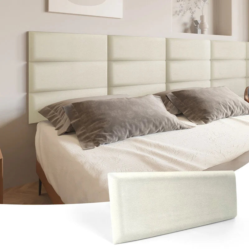Velvet Upholstered Peel-and-Stick Wall Panels, Pack of 12 – Smoky Gray / Stone / Pearl, Solo Install
