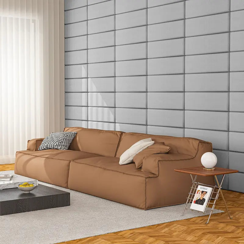 Velvet Upholstered Peel-and-Stick Wall Panels, Pack of 12 – Smoky Gray / Stone / Pearl, Solo Install