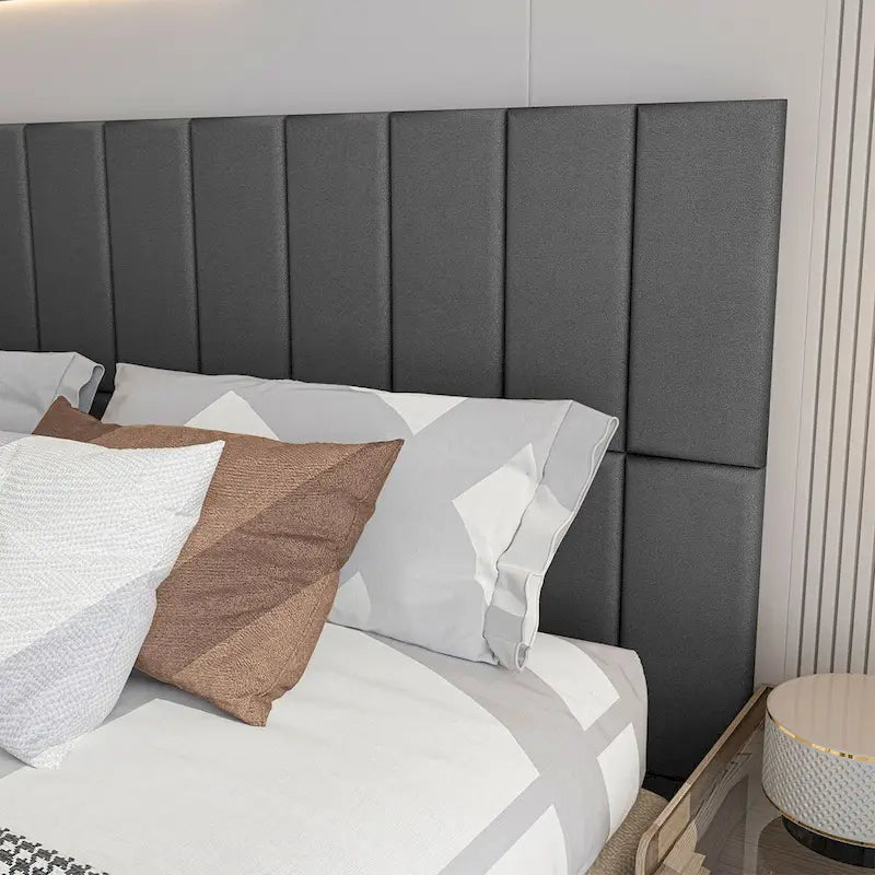 Velvet Upholstered Peel-and-Stick Wall Panels, Pack of 12 – Smoky Gray / Stone / Pearl, Solo Install