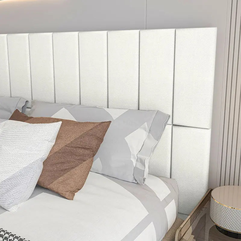Velvet Upholstered Peel-and-Stick Wall Panels, Pack of 12 – Smoky Gray / Stone / Pearl, Solo Install