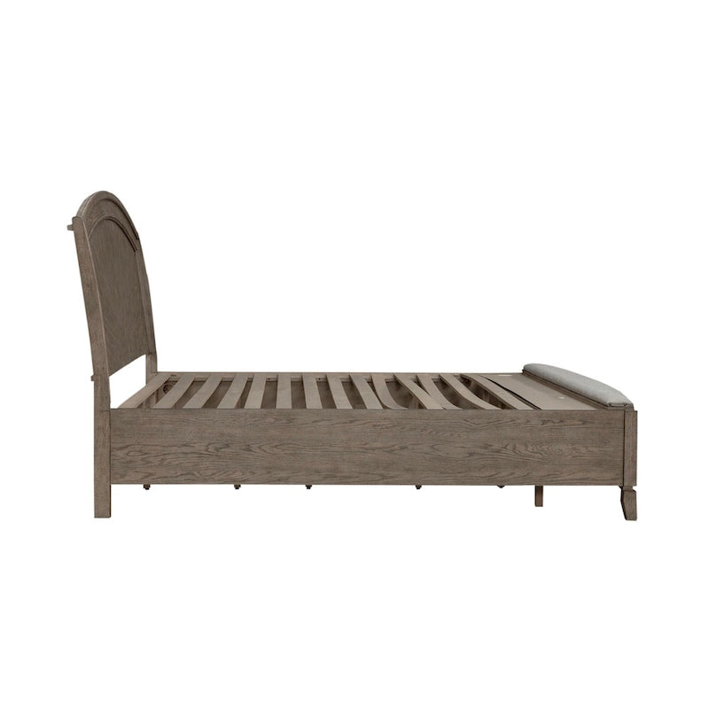 Burnished Beige Oak Panel Storage Bed with Upholstered Bench - King / Queen