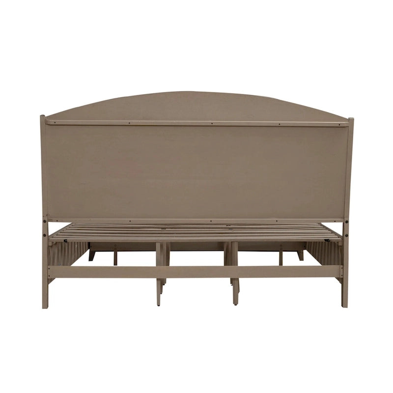 Burnished Beige Oak Panel Storage Bed with Upholstered Bench - King / Queen