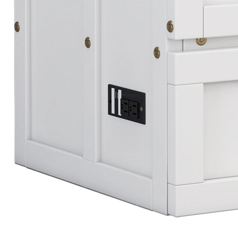 Natural Pine Murphy Bed Chest with Charging Station & Storage Drawer | Queen / Full | Sleeps 1