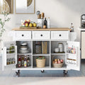 Rolling Kitchen Island Cart with Drop-Leaf – White / Blue / Black, 1-Person Use