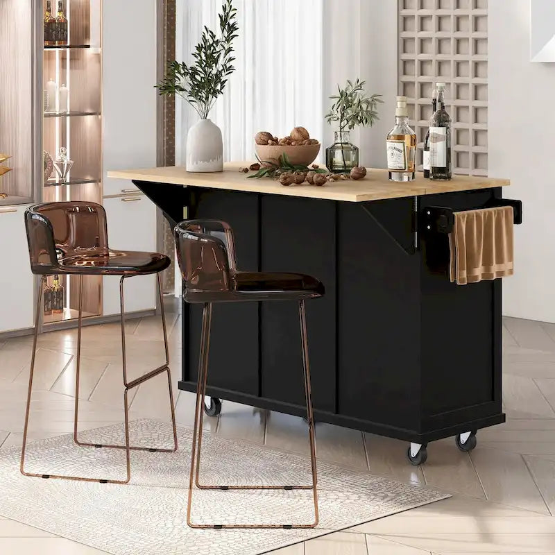 Rolling Kitchen Island Cart with Drop-Leaf – White / Blue / Black, 1-Person Use