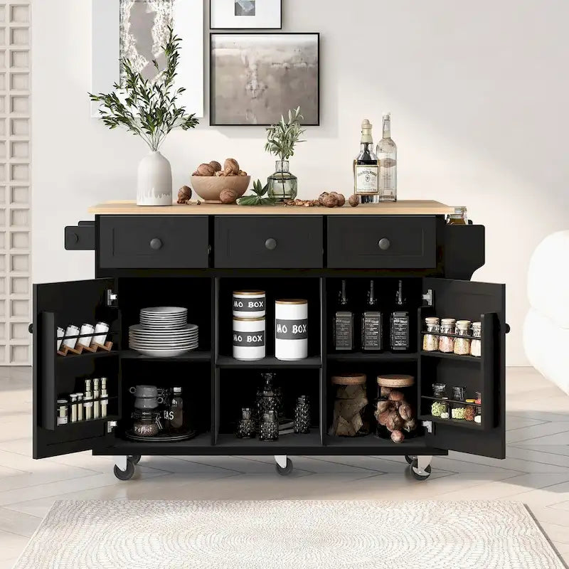 Rolling Kitchen Island Cart with Drop-Leaf – White / Blue / Black, 1-Person Use