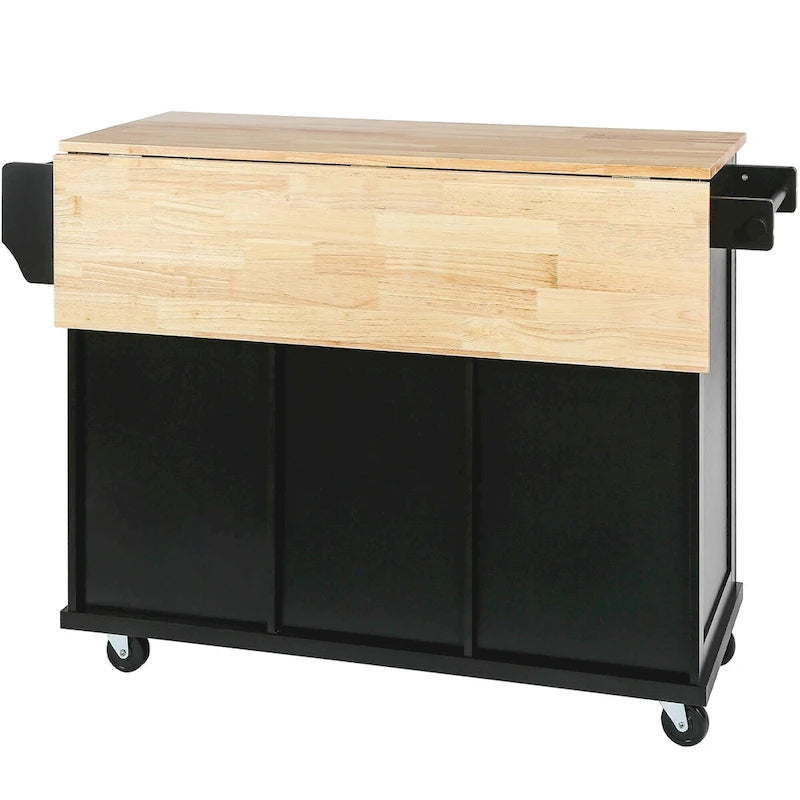 Rolling Kitchen Island Cart with Drop-Leaf – White / Blue / Black, 1-Person Use
