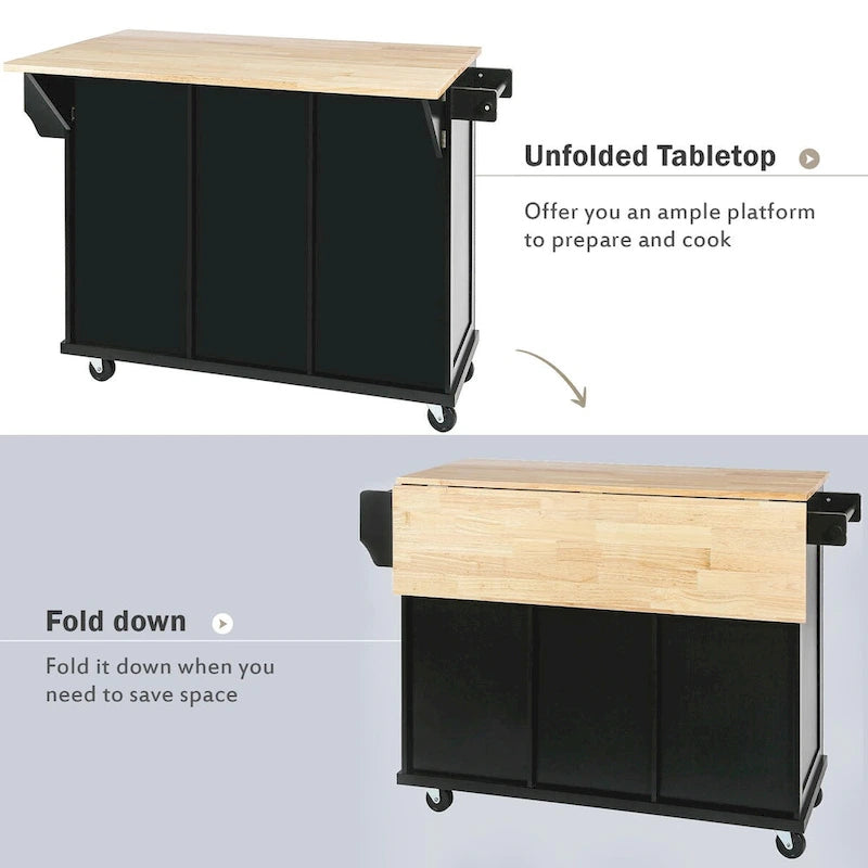 Rolling Kitchen Island Cart with Drop-Leaf – White / Blue / Black, 1-Person Use