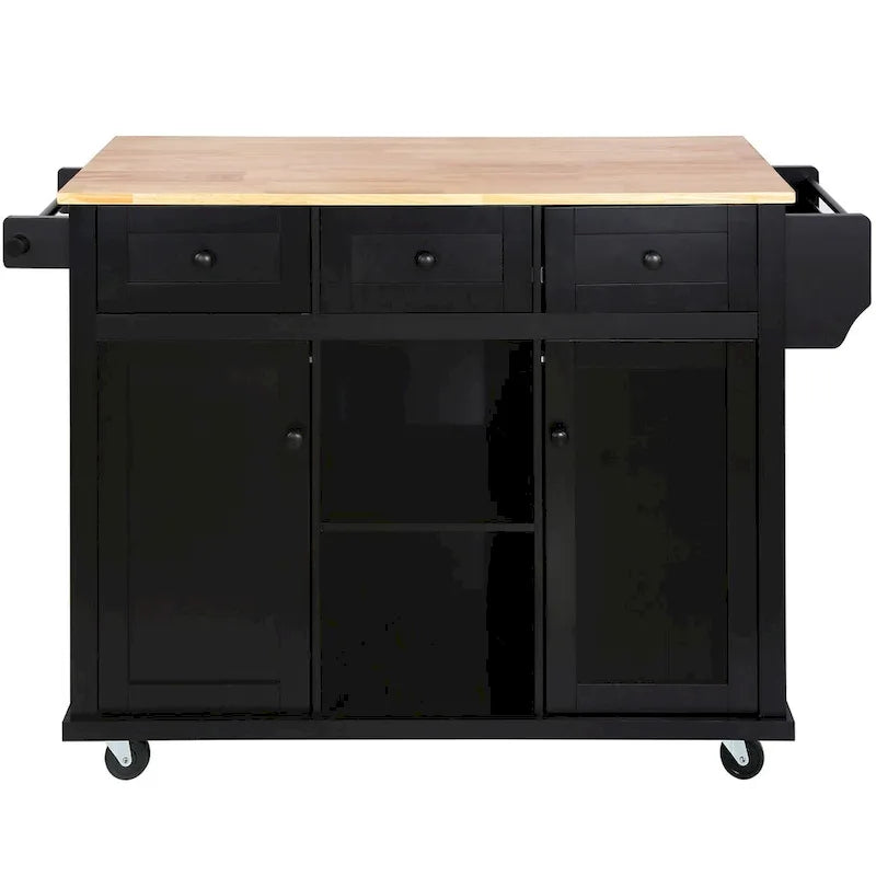 Rolling Kitchen Island Cart with Drop-Leaf – White / Blue / Black, 1-Person Use