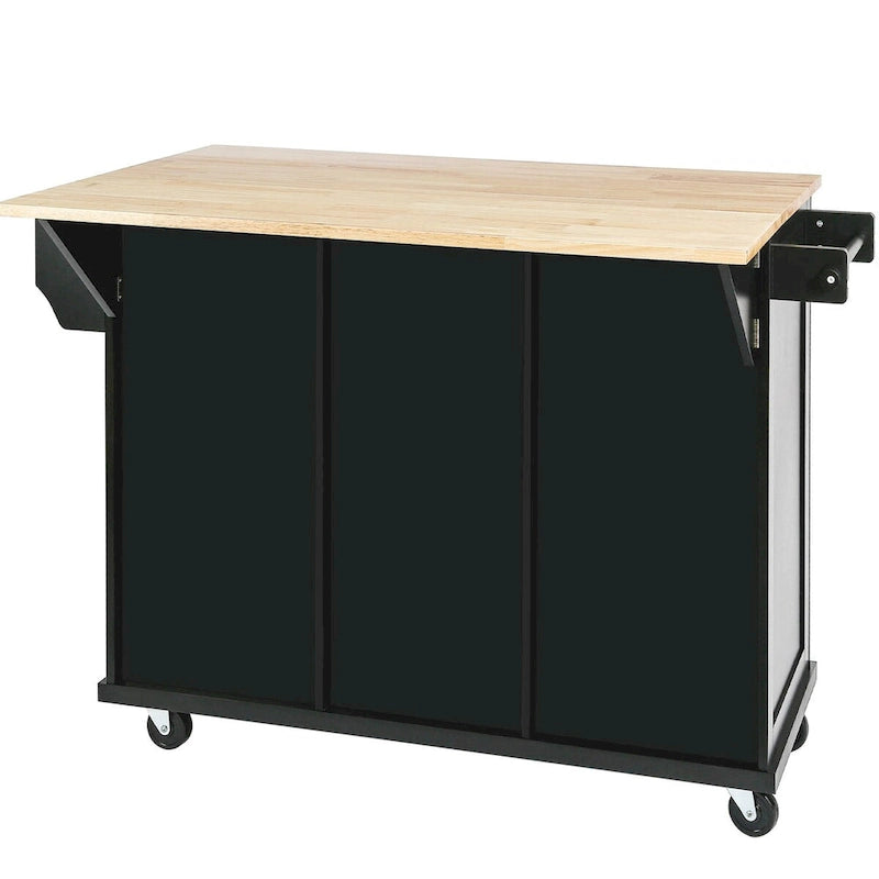 Rolling Kitchen Island Cart with Drop-Leaf – White / Blue / Black, 1-Person Use