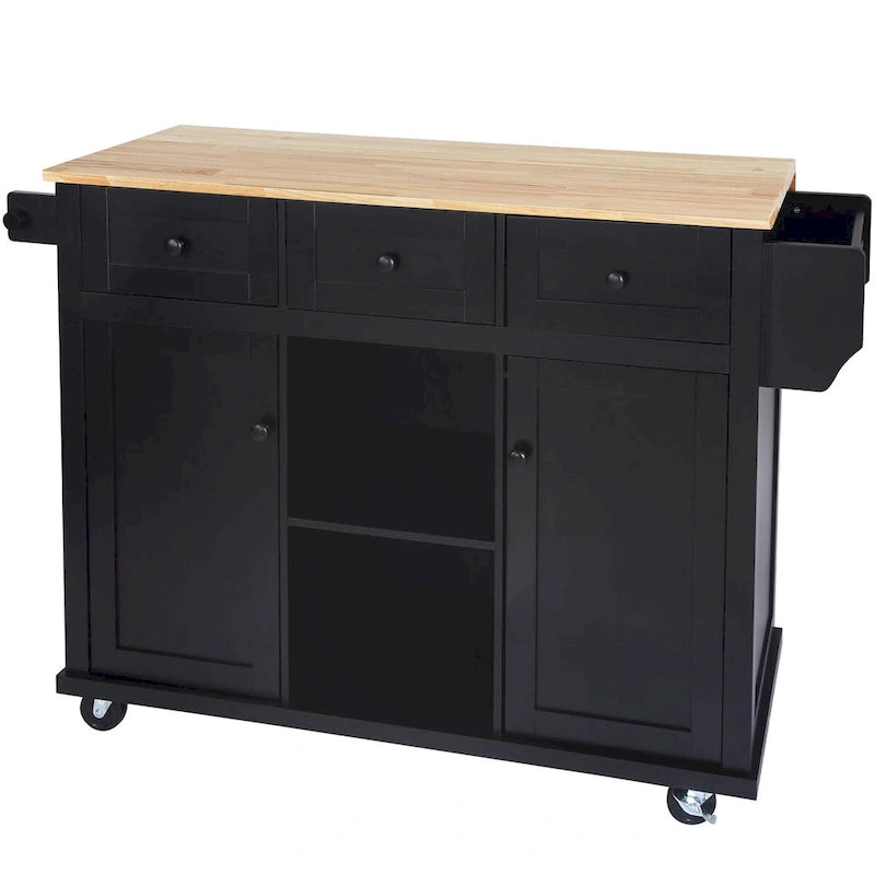 Rolling Kitchen Island Cart with Drop-Leaf – White / Blue / Black, 1-Person Use
