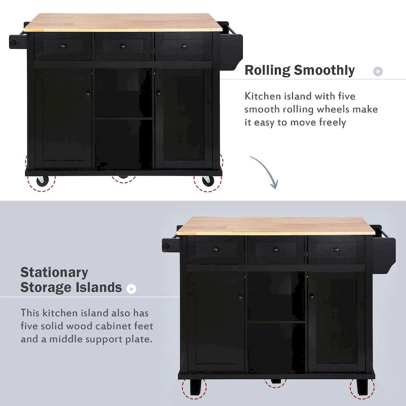 Rolling Kitchen Island Cart with Drop-Leaf – White / Blue / Black, 1-Person Use
