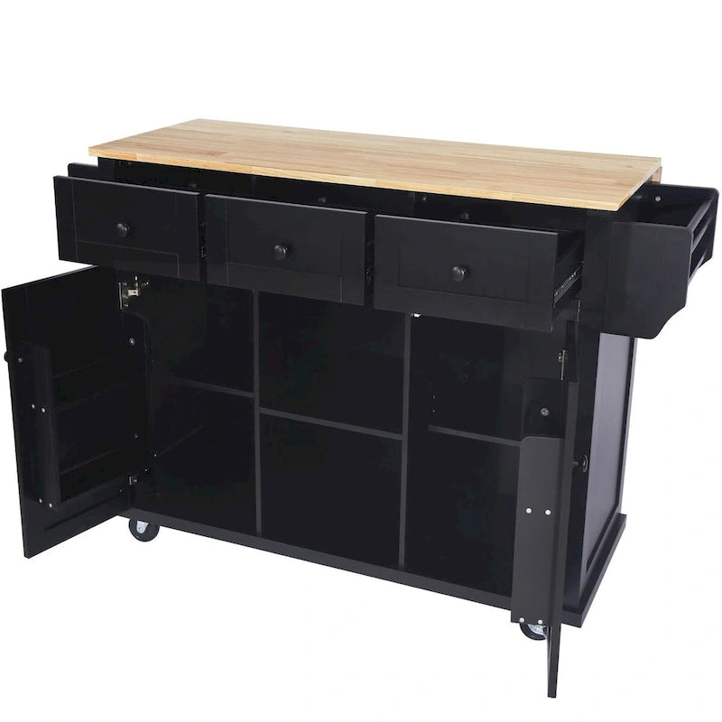 Rolling Kitchen Island Cart with Drop-Leaf – White / Blue / Black, 1-Person Use