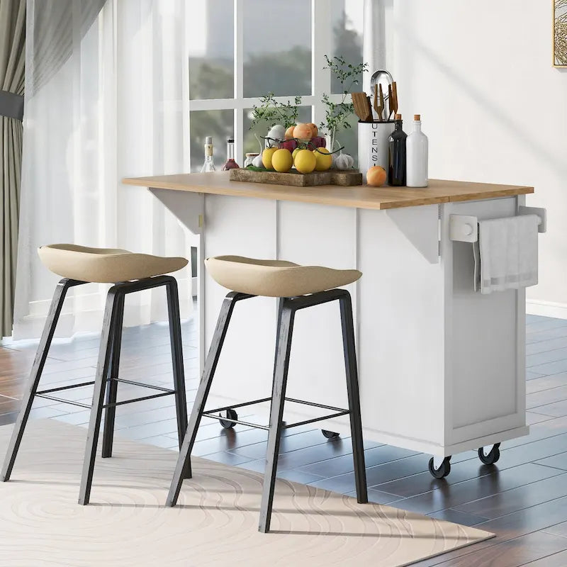 Rolling Kitchen Island Cart with Drop-Leaf – White / Blue / Black, 1-Person Use