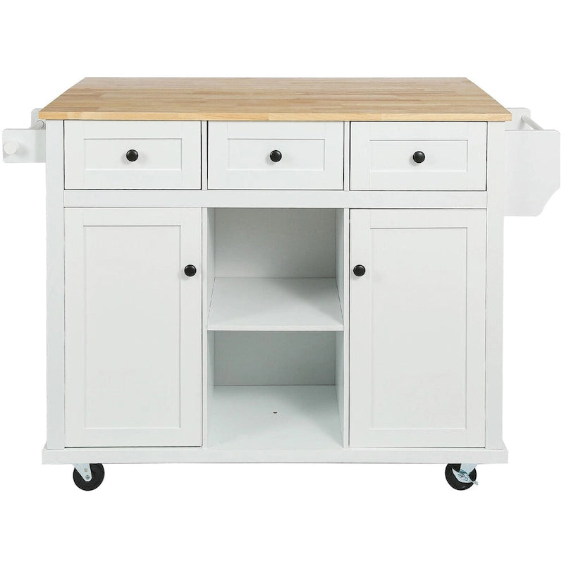 Rolling Kitchen Island Cart with Drop-Leaf – White / Blue / Black, 1-Person Use