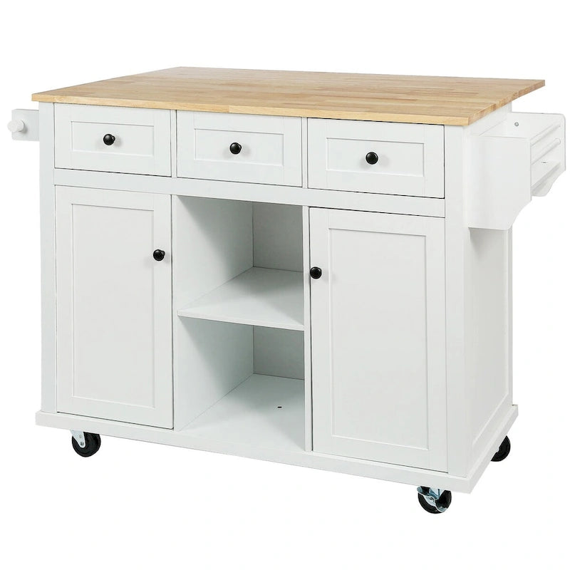 Rolling Kitchen Island Cart with Drop-Leaf – White / Blue / Black, 1-Person Use