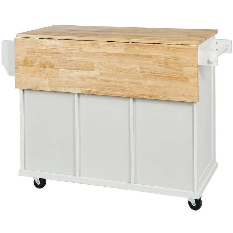 Rolling Kitchen Island Cart with Drop-Leaf – White / Blue / Black, 1-Person Use