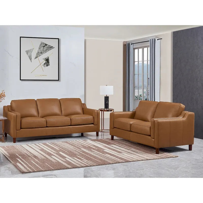 Brown Top-Grain Leather Sofa & Loveseat Set, 2-Piece