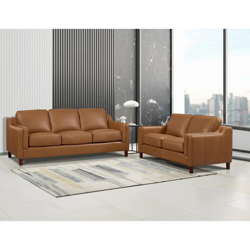 Brown Top-Grain Leather Sofa & Loveseat Set, 2-Piece
