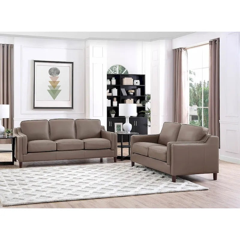 Brown Top-Grain Leather Sofa & Loveseat Set, 2-Piece