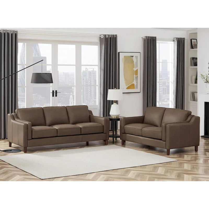 Brown Top-Grain Leather Sofa & Loveseat Set, 2-Piece