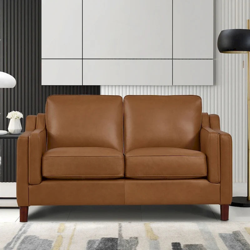 Brown Top-Grain Leather Sofa & Loveseat Set, 2-Piece