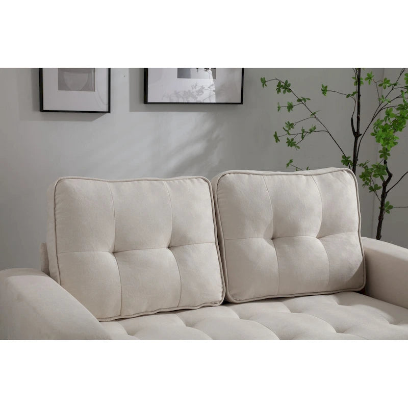 Velvet Convertible Sofa Bed – 3-Fold Pull-Out Sleeper, Seats 2 (Beige / Light Gray / Dark Grey)