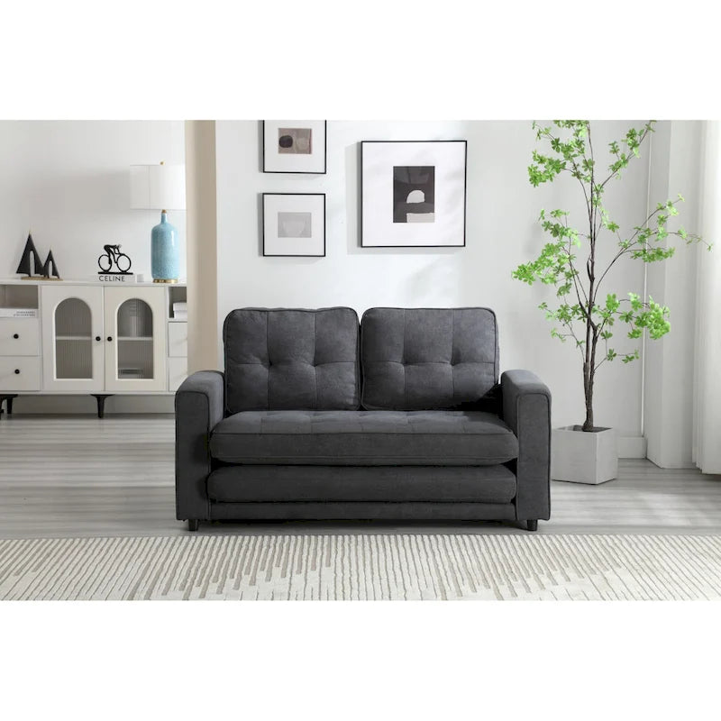 Velvet Convertible Sofa Bed – 3-Fold Pull-Out Sleeper, Seats 2 (Beige / Light Gray / Dark Grey)