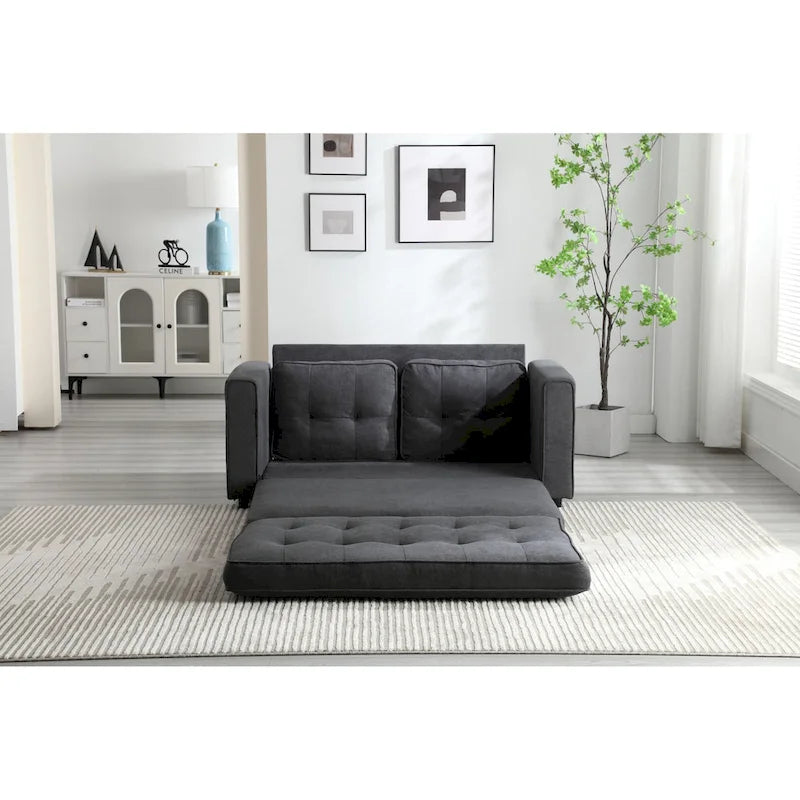 Velvet Convertible Sofa Bed – 3-Fold Pull-Out Sleeper, Seats 2 (Beige / Light Gray / Dark Grey)