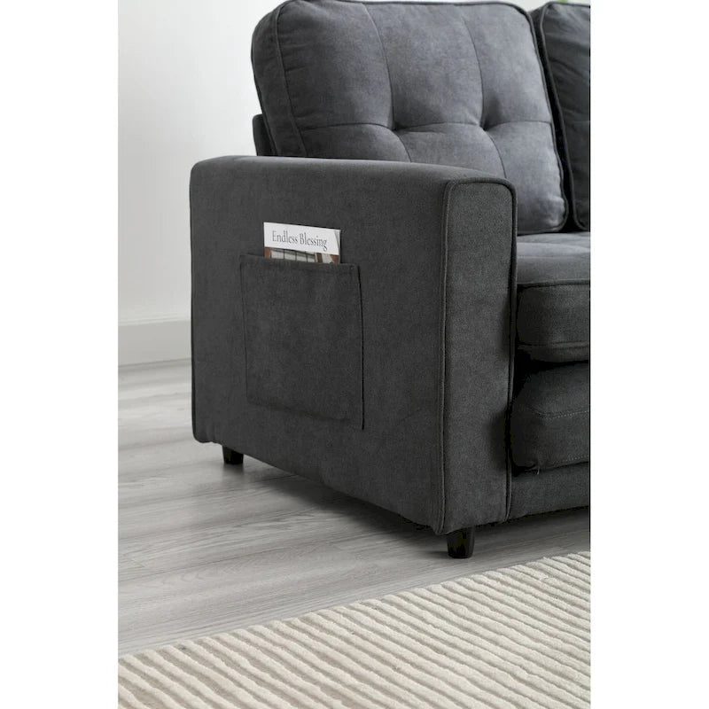 Velvet Convertible Sofa Bed – 3-Fold Pull-Out Sleeper, Seats 2 (Beige / Light Gray / Dark Grey)