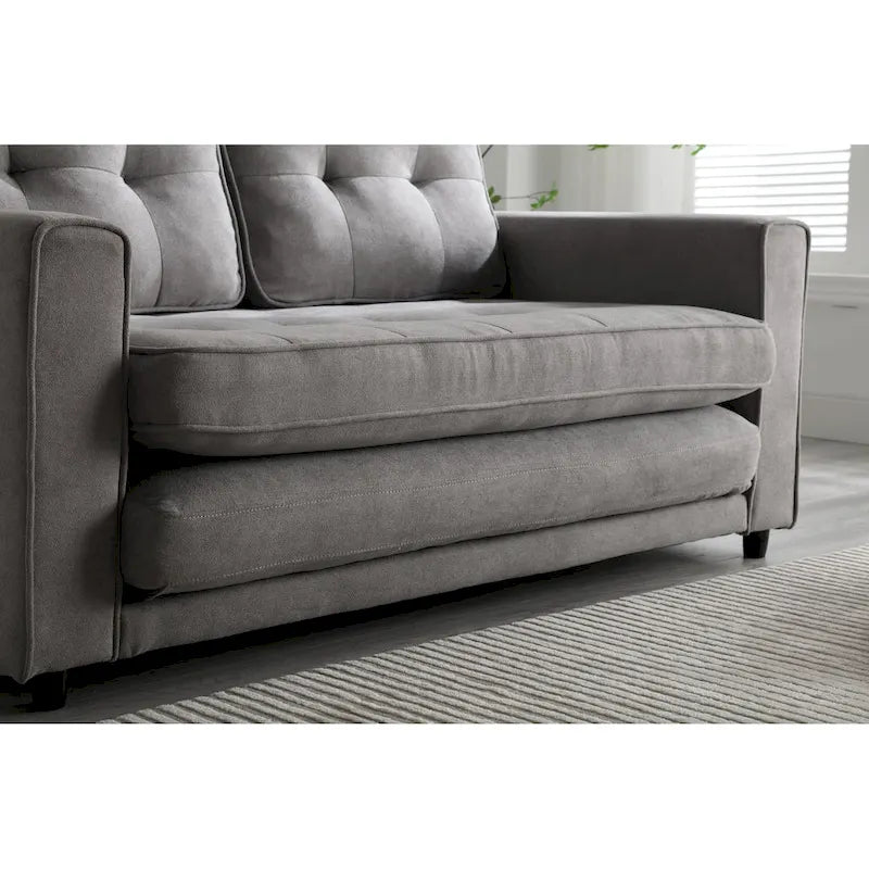 Velvet Convertible Sofa Bed – 3-Fold Pull-Out Sleeper, Seats 2 (Beige / Light Gray / Dark Grey)