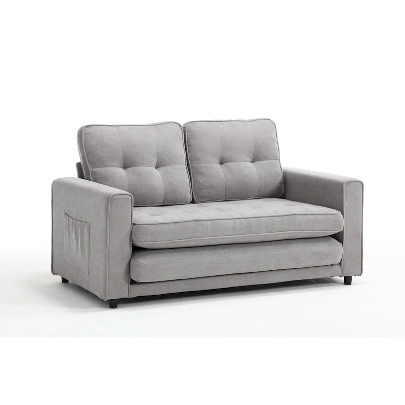 Velvet Convertible Sofa Bed – 3-Fold Pull-Out Sleeper, Seats 2 (Beige / Light Gray / Dark Grey)