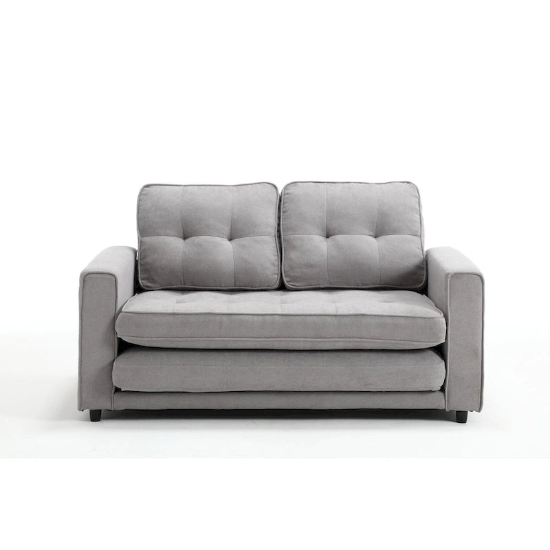 Velvet Convertible Sofa Bed – 3-Fold Pull-Out Sleeper, Seats 2 (Beige / Light Gray / Dark Grey)