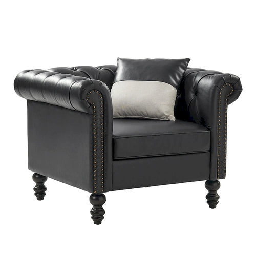 Black / Camel / Navy Traditional PU Leather Armchair with Nailhead Trim – Single Seat