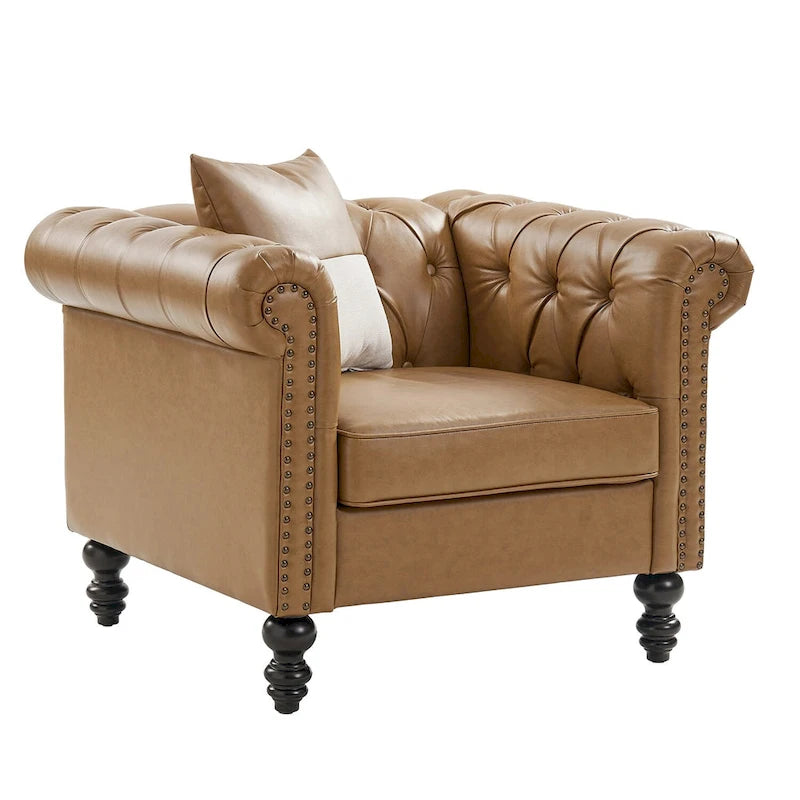 Black / Camel / Navy Traditional PU Leather Armchair with Nailhead Trim – Single Seat