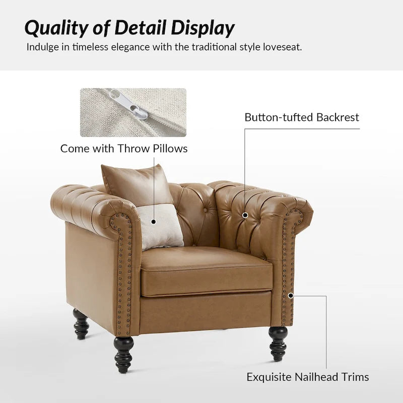 Black / Camel / Navy Traditional PU Leather Armchair with Nailhead Trim – Single Seat