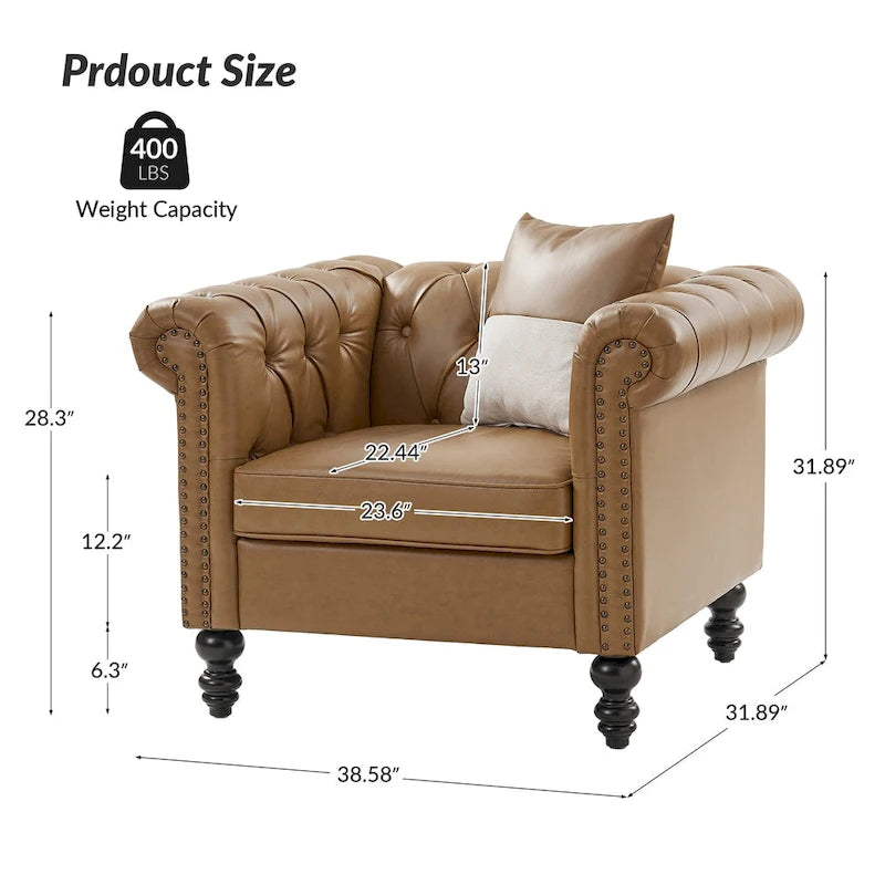 Black / Camel / Navy Traditional PU Leather Armchair with Nailhead Trim – Single Seat