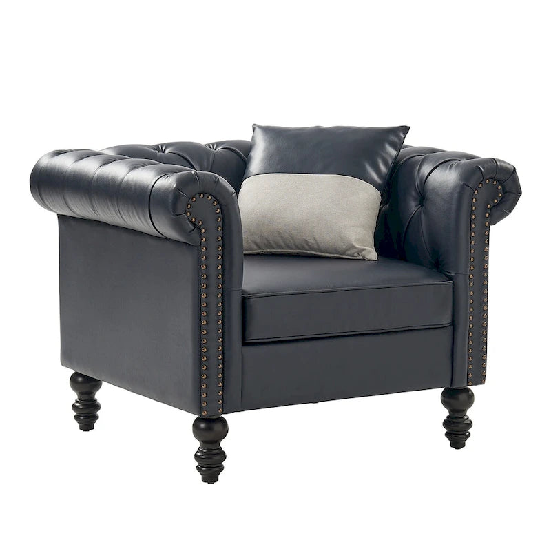 Black / Camel / Navy Traditional PU Leather Armchair with Nailhead Trim – Single Seat