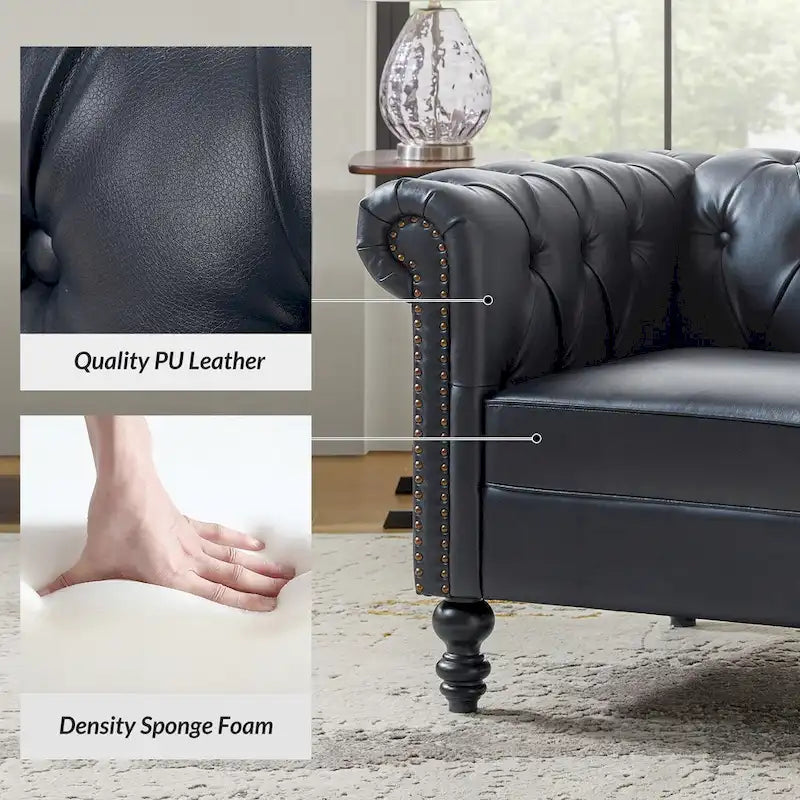 Black / Camel / Navy Traditional PU Leather Armchair with Nailhead Trim – Single Seat